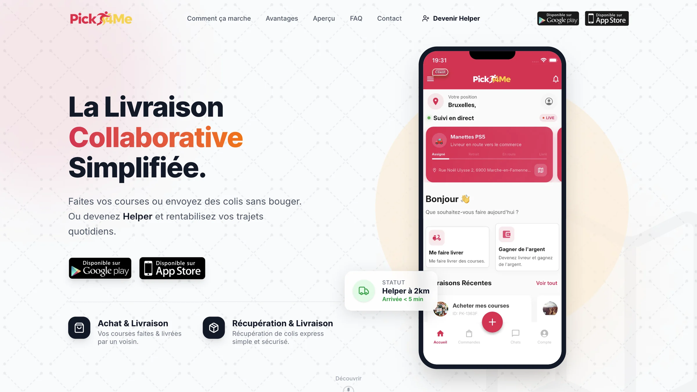 Interface du produit Pick4Me