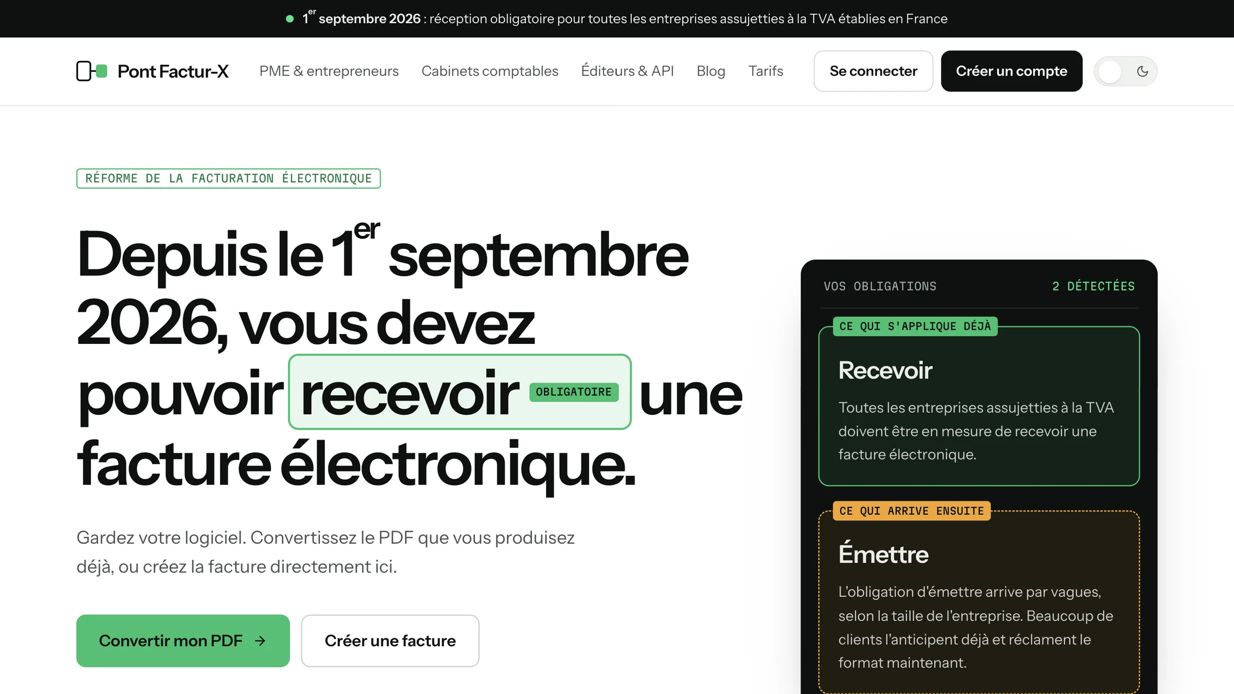 Interface du produit Pont Factur-X